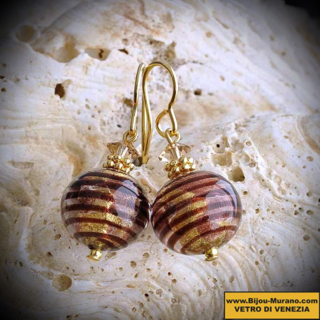 Biz chocolate earrings in real glass of murano
