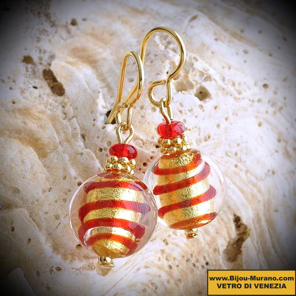 Biz red-and-gold earrings in real glass of murano