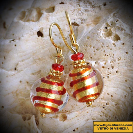Biz red-and-gold earrings in real glass of murano
