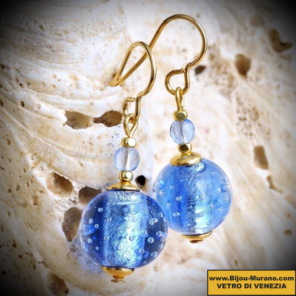 Fiji blue earrings in real glass of murano in venice