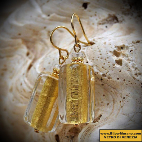 Earrings transparent gold genuine murano glass of venice