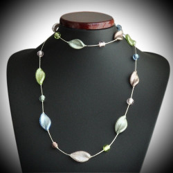 Melo collier long argent veritable verre de murano