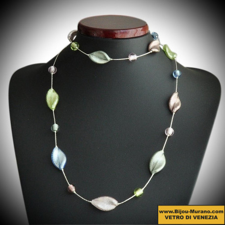 Melo necklace long silver genuine murano glass