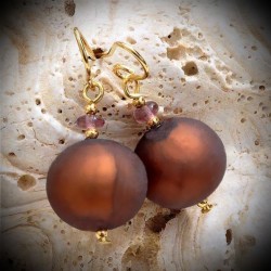 Earrings satin amethysteen genuine murano glass of venice