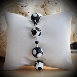 Crystal bracelet-white polka dots black genuine murano glass of venice