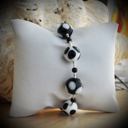 Crystal bracelet-white polka dots black genuine murano glass of venice