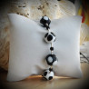 Crystal bracelet-white polka dots black genuine murano glass of venice