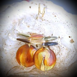 Dragonfly amber earrings in real glass of murano in venice
