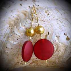 Fancy rote satin-ohrringe echtes glas von murano-venedig