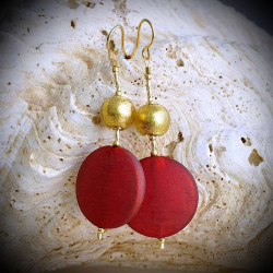 Fancy rote satin-ohrringe echtes glas von murano-venedig