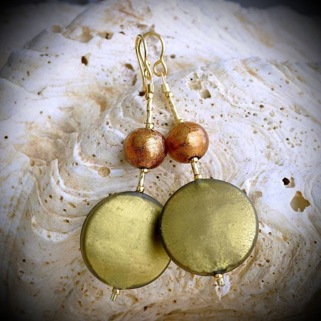 Fancy vert satin boucles d'oreilles en veritable verre de murano de venise
