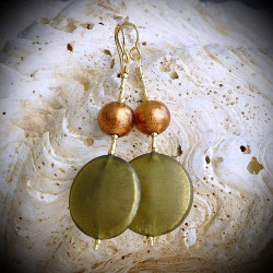 Fancy vert satin boucles d'oreilles en veritable verre de murano de venise