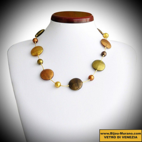 Fancy satin gold necklace in murano glass of venice