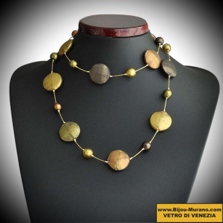 Fancy satin gold necklace long necklace murano glass of venice