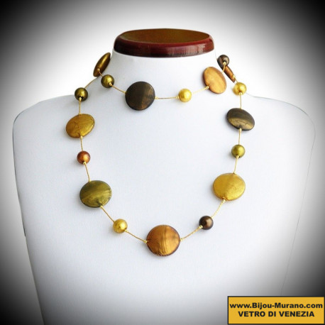 Fancy satin gold necklace long necklace murano glass of venice