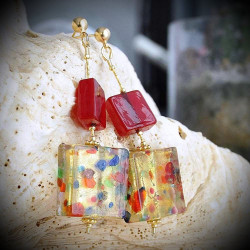 Nougatine red earrings in real glass of murano in venice