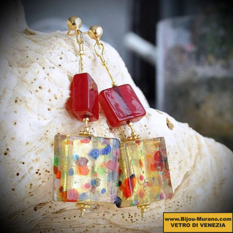Nougatine rote ohrringe aus echten murano-glas aus venedig