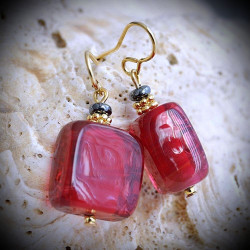 Candy red earrings in real glass of murano