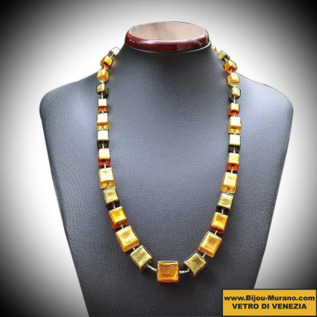 Necklace cubic gold genuine murano glass of venice