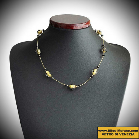 Oj mini black and gold necklace genuine murano glass