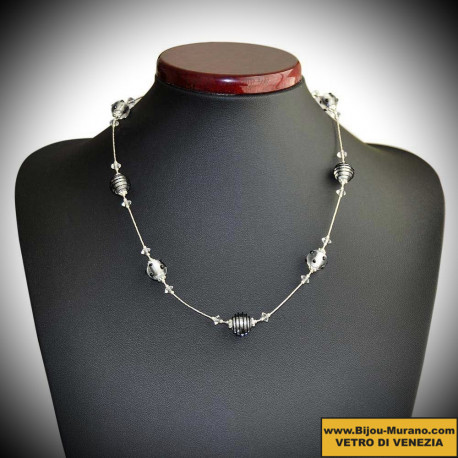 Oj mini black and silver necklace with genuine murano glass
