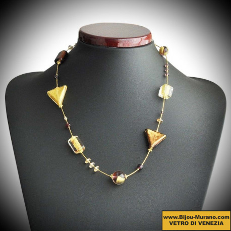 Star necklace amber gold genuine murano glass