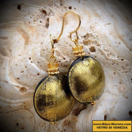 Gold earrings green genuine murano glass of venice