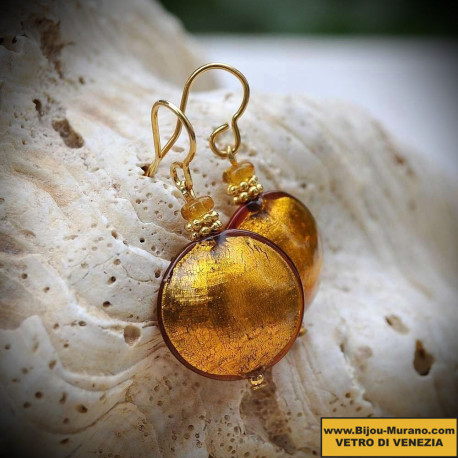 Boucles d'oreilles ambre en veritable verre de murano de venise