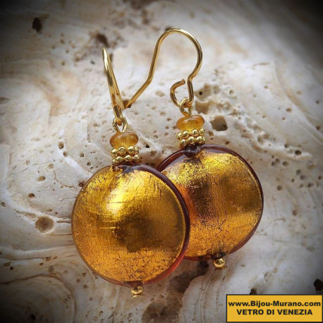 Earrings in real glass of murano amber venetian