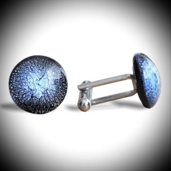 Craquele bleu boutons de manchettes en veritable verre de murano de venise