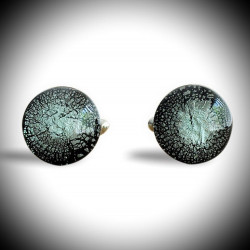 Craquele grey silver cufflinks in genuine murano glass from venice