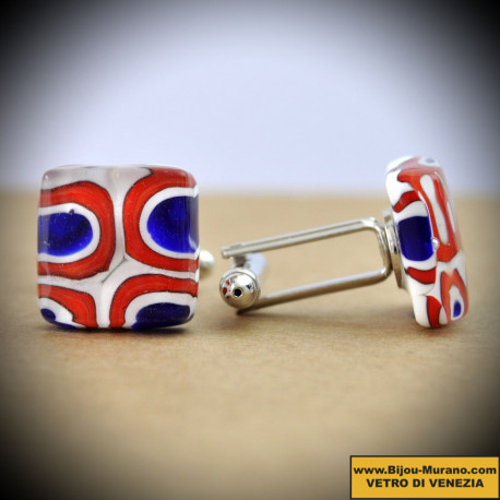 Cree red and blue cufflinks in murano glass