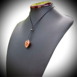 Pendant heart, red and gold murano glass
