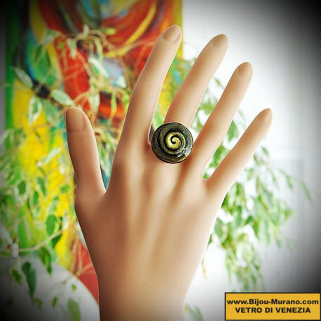 Ring colimacon black and gold murano glass
