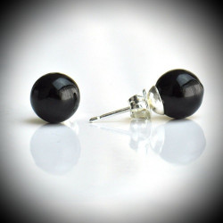 Earrings stud black genuine murano glass of venice