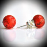 Earrings stud red orange genuine murano glass of venice