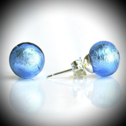 Earrings stud blue ocean in real glass of murano in venice