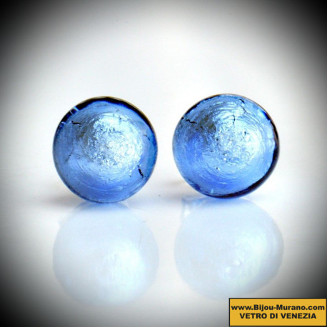Earrings stud blue ocean in real glass of murano in venice