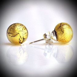 Boucles d'oreilles clou or cristal en veritable verre de murano de venise