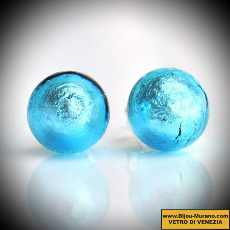 Earrings stud blue in genuine murano glass from venice