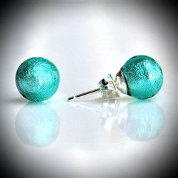 Earrings stud turquoise blue genuine murano glass of venice