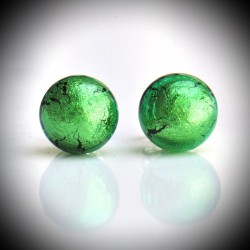 Orecchini pulsante verde chiodo autentico vetro di murano di venezia
