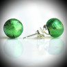 Green Stud Button Earrings in Genuine Murano Glass from Venice