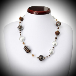 collier argent en verre de murano bariole marron