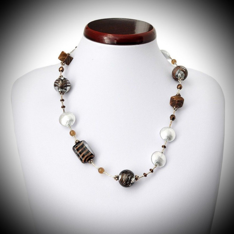 collana in argento vetro di murano bariole marrone collana in argento vetro di murano bariole marrone