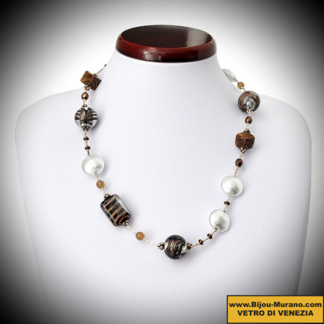 Antico porto fenicio collana in argento gioielli in vetro di murano bariole marrone
