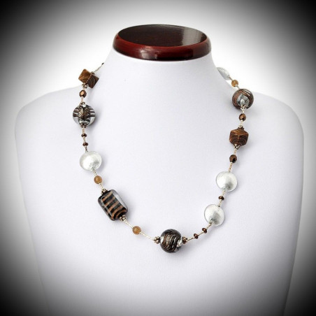 collana in argento vetro di murano bariole marrone
