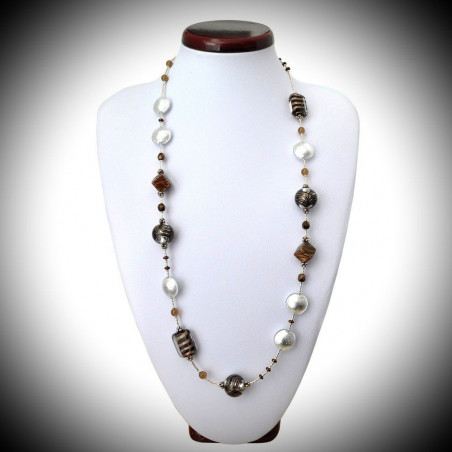 collana lunga argento in vetro di murano bariole marrone