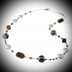 argento collana lunga in vetro di murano bariole marrone