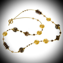 Ancient phoenician port gold long necklace jewelry murano glass bariole brown